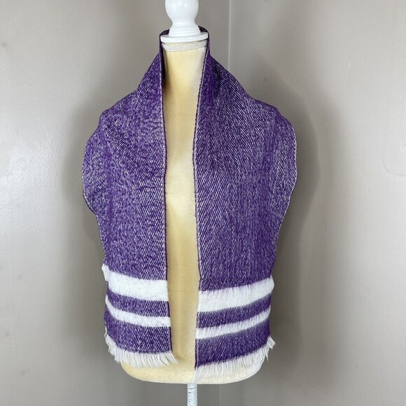 Women Cashmere Scarf Rectangular Stripes Purple 54” x 10” - Picture 7 of 7